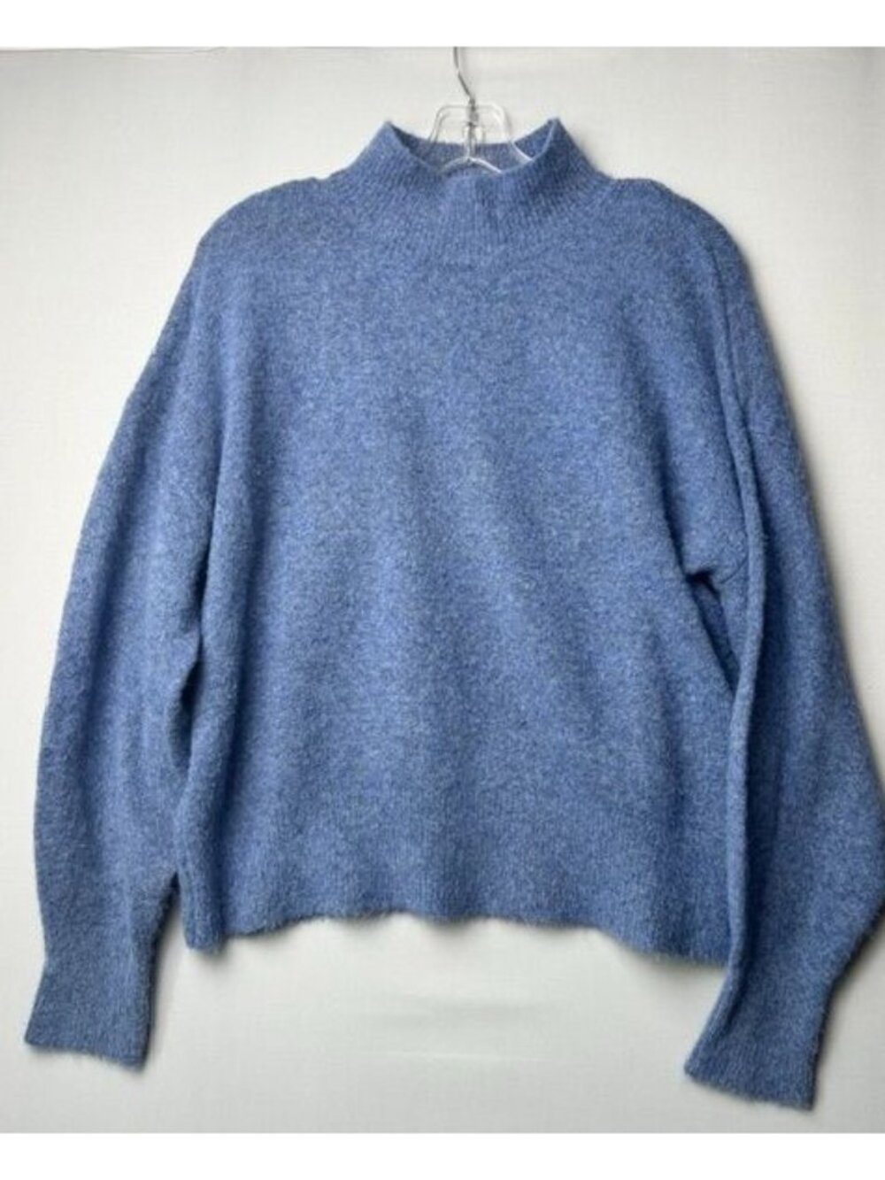 H&M Women's M Blue Mock Neck Sweater Wool Blend Oversized Cozy
